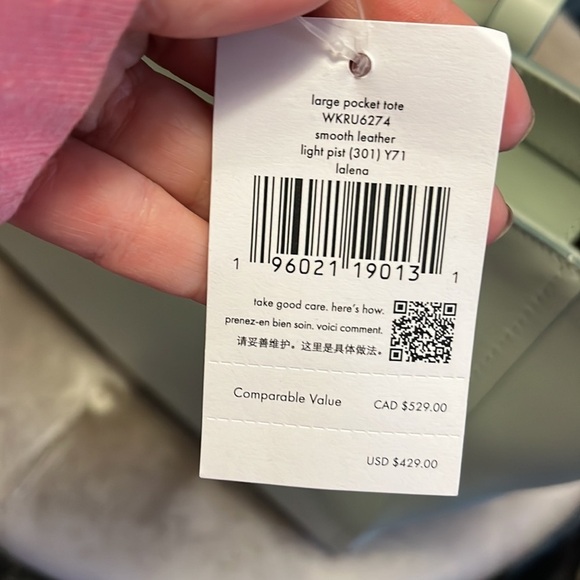 Kate Spade large pocket tote, smooth, leather, light, pist color, new - Picture 13 of 13